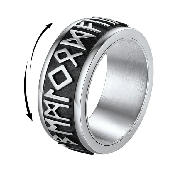 FindChic Fidget Rotatable Rings for Men Stainless Steel Viking Rune Rings Stress Relief Pagan Amulet Anxiety Band Rings, Size 7-14