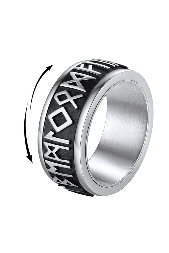 Fidget Rotatable Rings for Men Stainless Steel Viking Rune Rings Stress Relief Pagan Amulet Anxiety Band Rings, Size 7-14