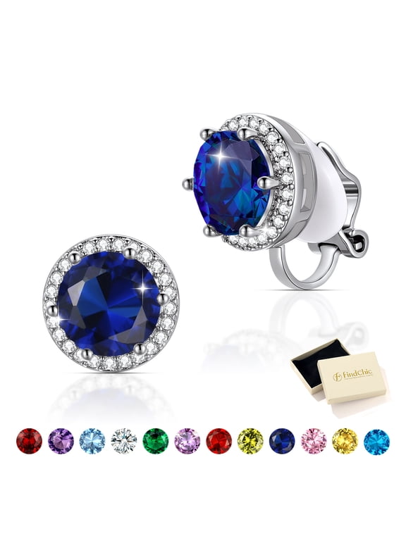 Clip on Earrings for Women Lightweight 8MM Cubic Zirconia Non Pierced Studs Silver September Birthstone Earrings Birthday Christmas Stuffers Jewelry Gifts Mom Her Lady Adults Ideas