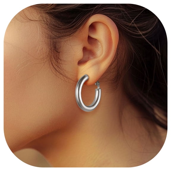 FindChic Silver Hoop Earrings for Women Stainless Steel Huggie Loop Earrings Hollow Tube Hoops Birthday Christmas Jewelry Gifts Her Mom Wife, 30mm