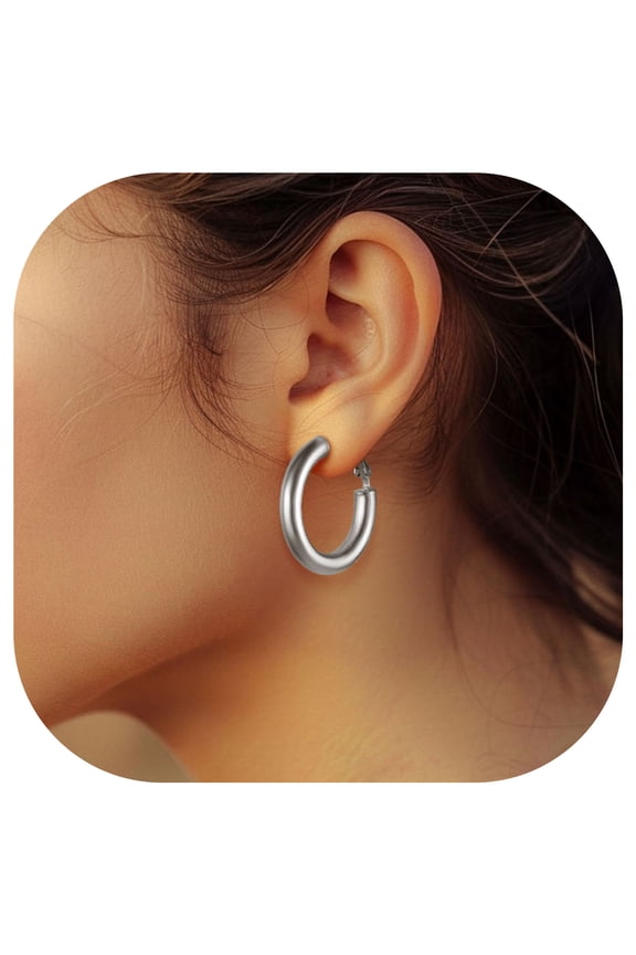 Silver Hoop Earrings for Women Stainless Steel Huggie Loop Earrings Hollow Tube Hoops Birthday Mothers Day Jewelry Gifts Her Mom Wife, 30mm