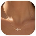 thumbnail image 1 of FindChic Cross Necklace for Women, 14K Gold Plated Dainty Tiny Sideway Cross Choker Pendant Necklace with Cubic Zirconia, Trendy Cute Easter Basket Stuffers Baptism Religious Faith Jewelry Gift, 1 of 9