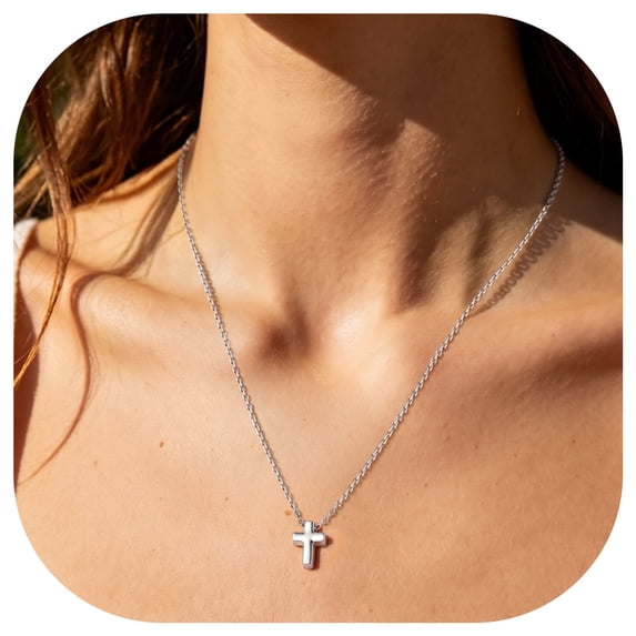 FindChic Cross Necklace for Women, Dainty Silver Crucifix Pendant Necklace Hypoallergenic Baptism Religious Faith Jewelry Gifts for Her