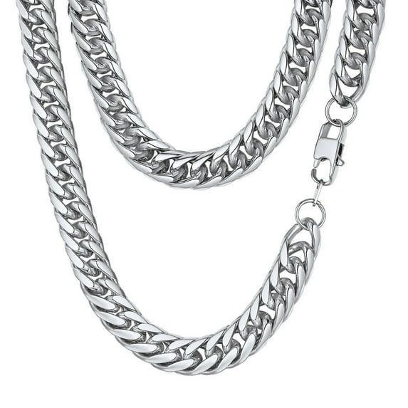 FindChic Cuban Chain for Men Stainless Steel Necklaces Curb Link Chains Gifts for Dad Husband, 12mm/28''