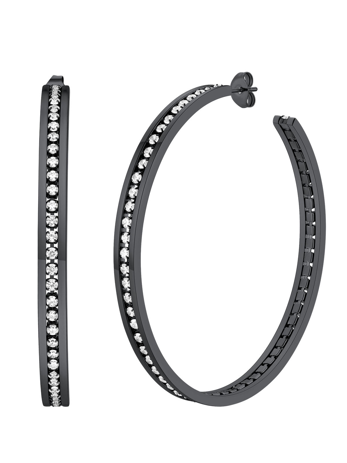 FindChic Black Hoop Earrings for Women Stainless Steel Hoops with Cubic Zirconia Inlaid Birthday Mothers Day Jewelry Gifts Her Mom Wife, 60mm