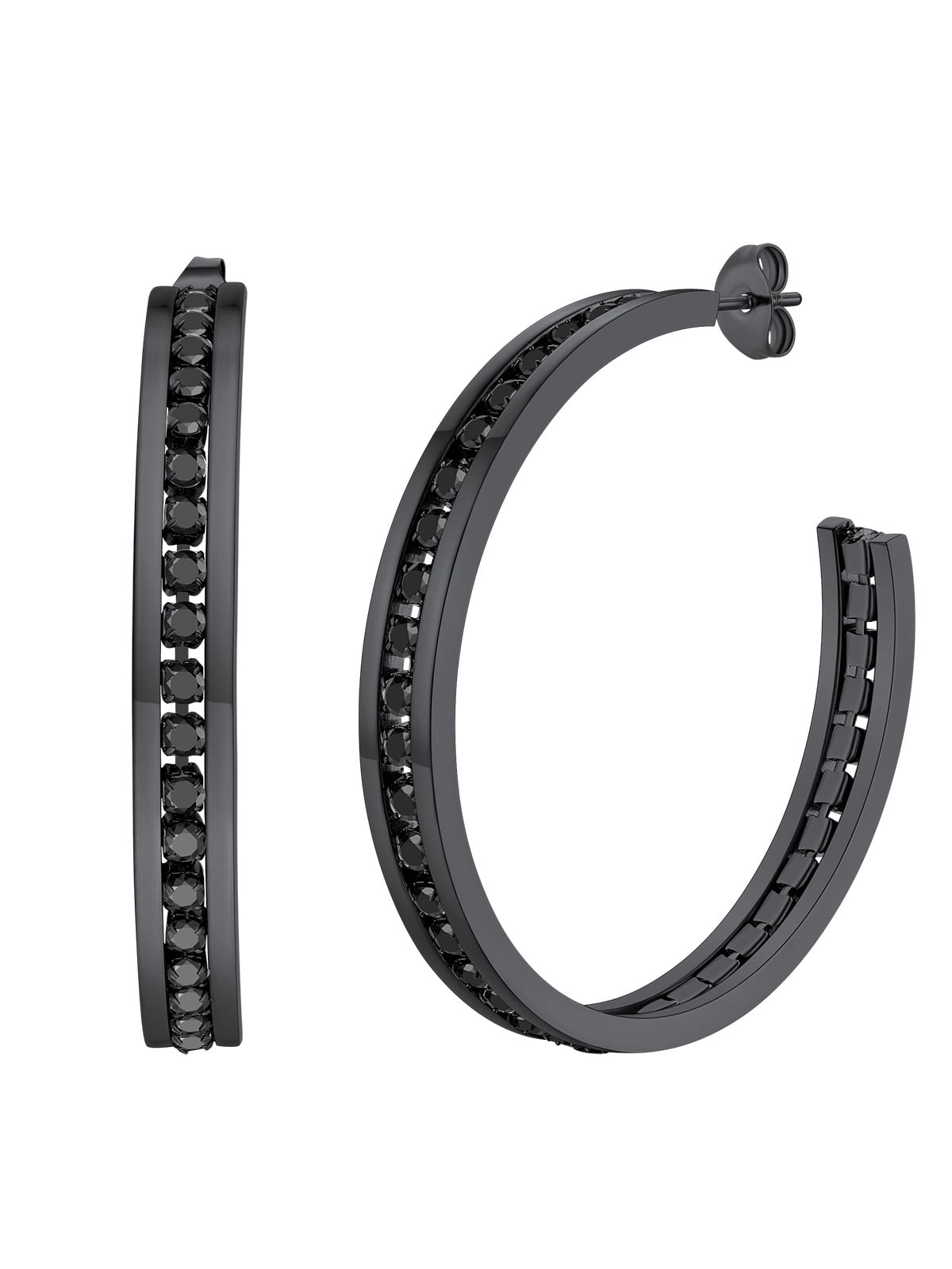 FindChic Black Hoop Earrings for Women Stainless Steel Hoops with Black Cubic Zirconia Inlaid Birthday Mothers Day Jewelry Gifts Her Mom Wife, 40mm