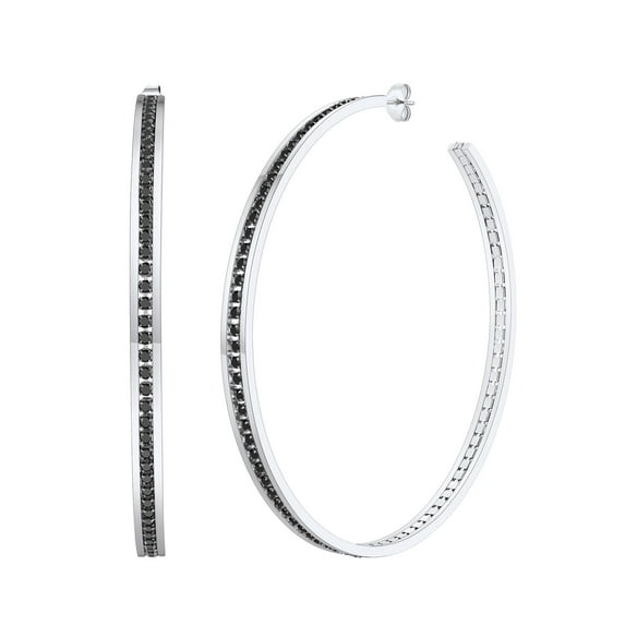 FindChic Silver Hoop Earrings for Women Stainless Steel Hoops with Black Cubic Zirconia Inlaid Birthday Mothers Day Jewelry Gifts Her Mom Wife, 80mm