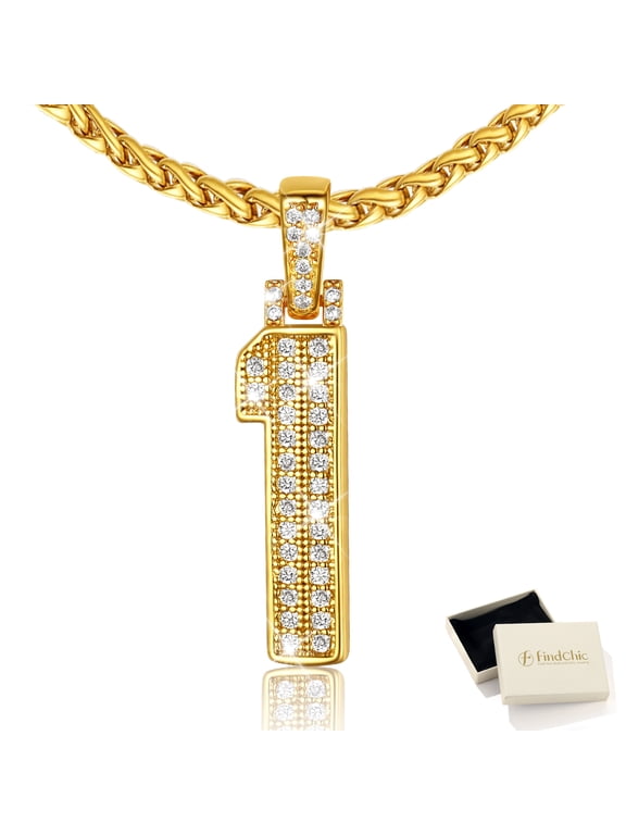 Men Sport Number Pendant Necklace, 14K Gold Plated Wheat Chain Necklace with 1 Number Charm Hip Hop Personalized Jewelry for Men, 22" to 24"