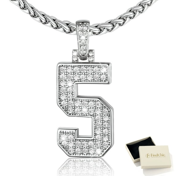 FindChic Number Necklaces for Men Sports Baseball 0-9 Pendant Jewelry 22'' Wheat Chain Gifts for Birthday Christmas