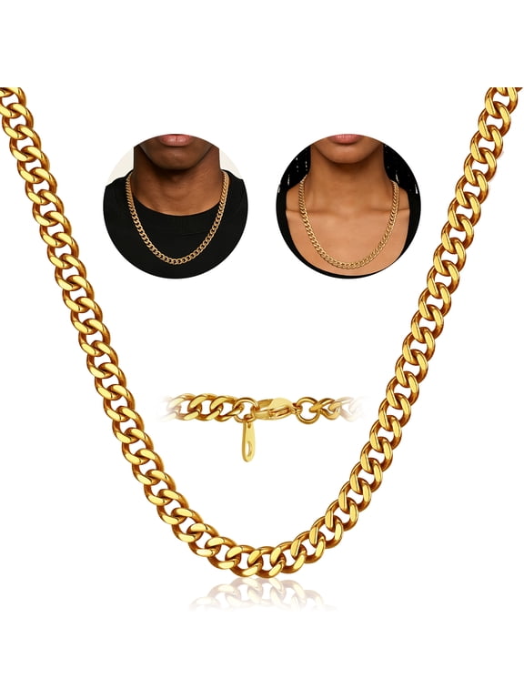 Chain Necklace for Men Women 14K Gold Plated Necklaces Stainless Steel Chain Graduation Fathers Day Jewelry Gifts Him Boyfriend Husband Adults Male Son Age Ideas, 9mm/22inch