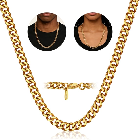 FindChic Chain Necklace for Men Women 14K Gold Plated Necklaces Stainless Steel Chain Easter Basket Stuffers Jewelry Gifts Him Boyfriend Husband Adults Male Son Age Ideas, 9mm/24inch