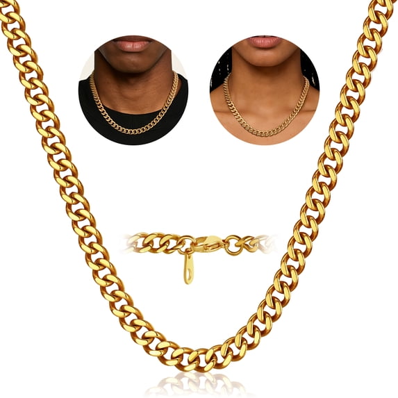 FindChic Chain Necklace for Men Women 14K Gold Plated Necklaces Stainless Steel Chain Valentines Day Jewelry Gifts Him Boyfriend Husband Adults Male Son Age Ideas, 9mm/18inch