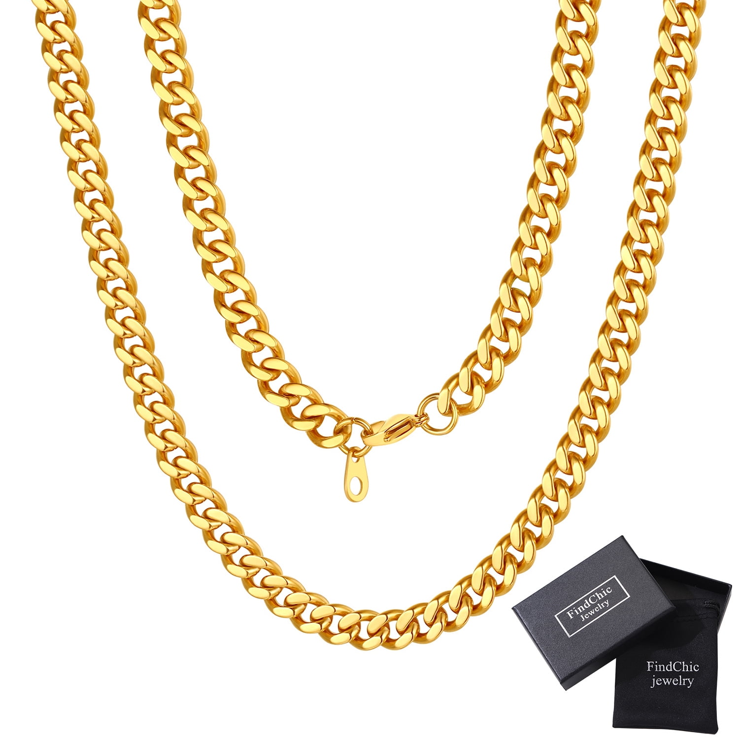 FindChic Curb Link Chain 18K Gold Necklace For Men Chunky Hip Hop Neck Chains for Boys 7MM 28Inch