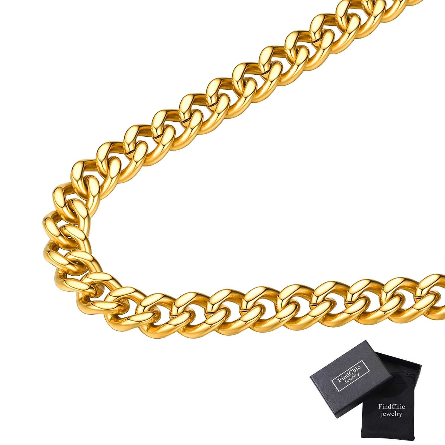 FindChic Curb Link Chain 18K Gold Necklace For Men Chunky Hip Hop Neck