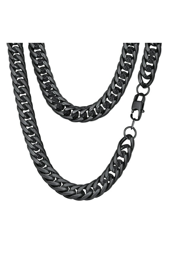 Chains Necklace for Men, 18inch 12mm Black Stainless Steel Cuban Link Chain Father's Day Christmas Jewelry Gifts for Him/Dad/Husband with Gift Box