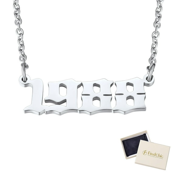 FindChic Women Men Numbers Necklace 1985-2005 Birth Year Pendants Stainless Steel Chain Gifts for Birthday/Christmas
