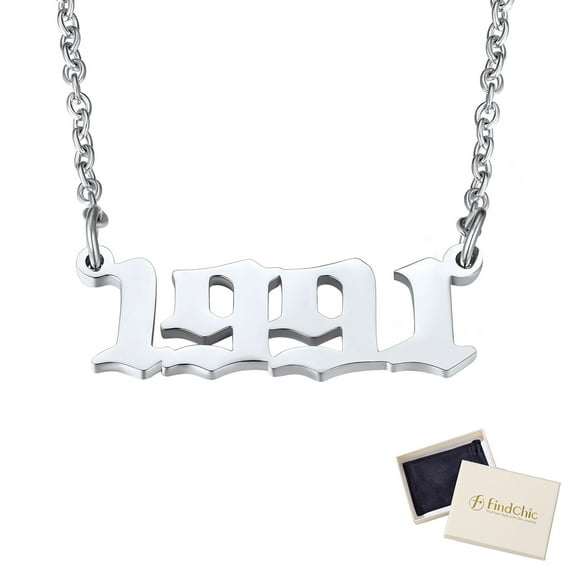 FindChic Women Men Numbers Necklace 1985-2005 Birth Year Pendants Stainless Steel Chain Gifts for Birthday/Christmas