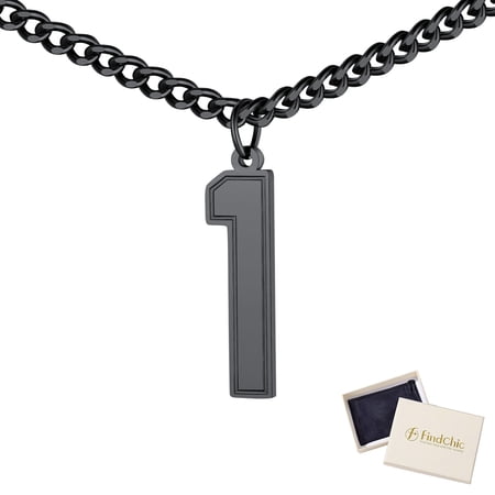 FindChic Number Necklace for Women Black Football Necklace Mens Sports Athlete Number 1 Pendant Birthday Christmas Jewelry Gifts for Mom Wife Stuffers