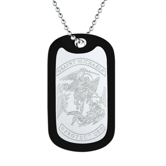 FindChic Dog Tags Necklace for Men Saint Michael Guardian Pendant Stainless Steel Necklaces Jewelry Gift for Birthday Christmas Day Gift （Box）