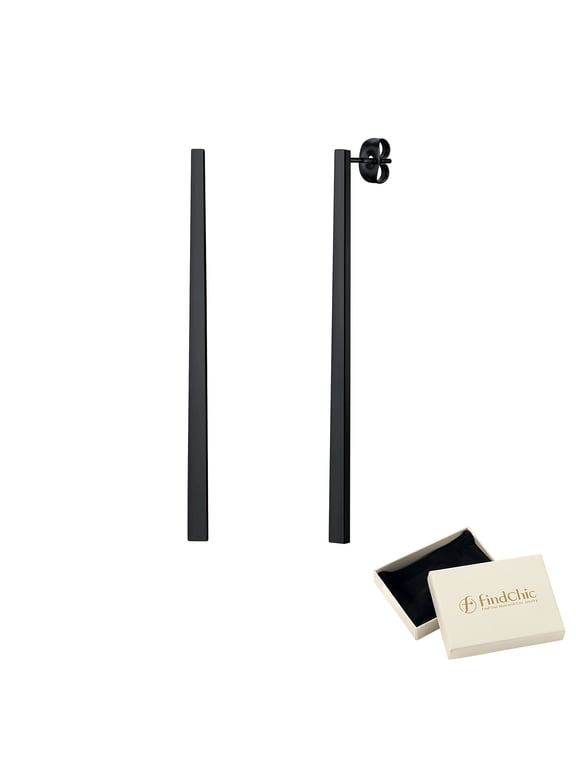 Black Stainless Steel Earrings for Women Bar Drop Earring Thin Flat Geometric Dangle Earrings Christmas Birthday Jewelry Gifts for Girlfriend/Mom, with Gift Box