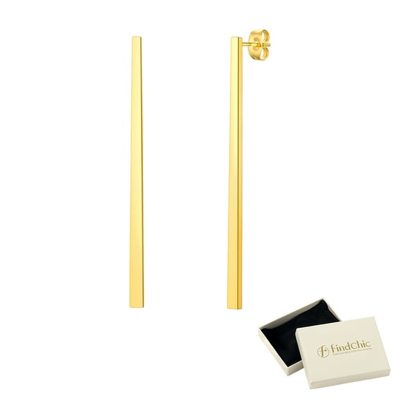 FindChic Stainless Steel Earrings for Women 14K Gold Plated Bar Drop Earring Thin Flat Geometric Dangle Earrings Christmas Birthday Jewelry Gifts for Girlfriend/Mom, with Gift Box