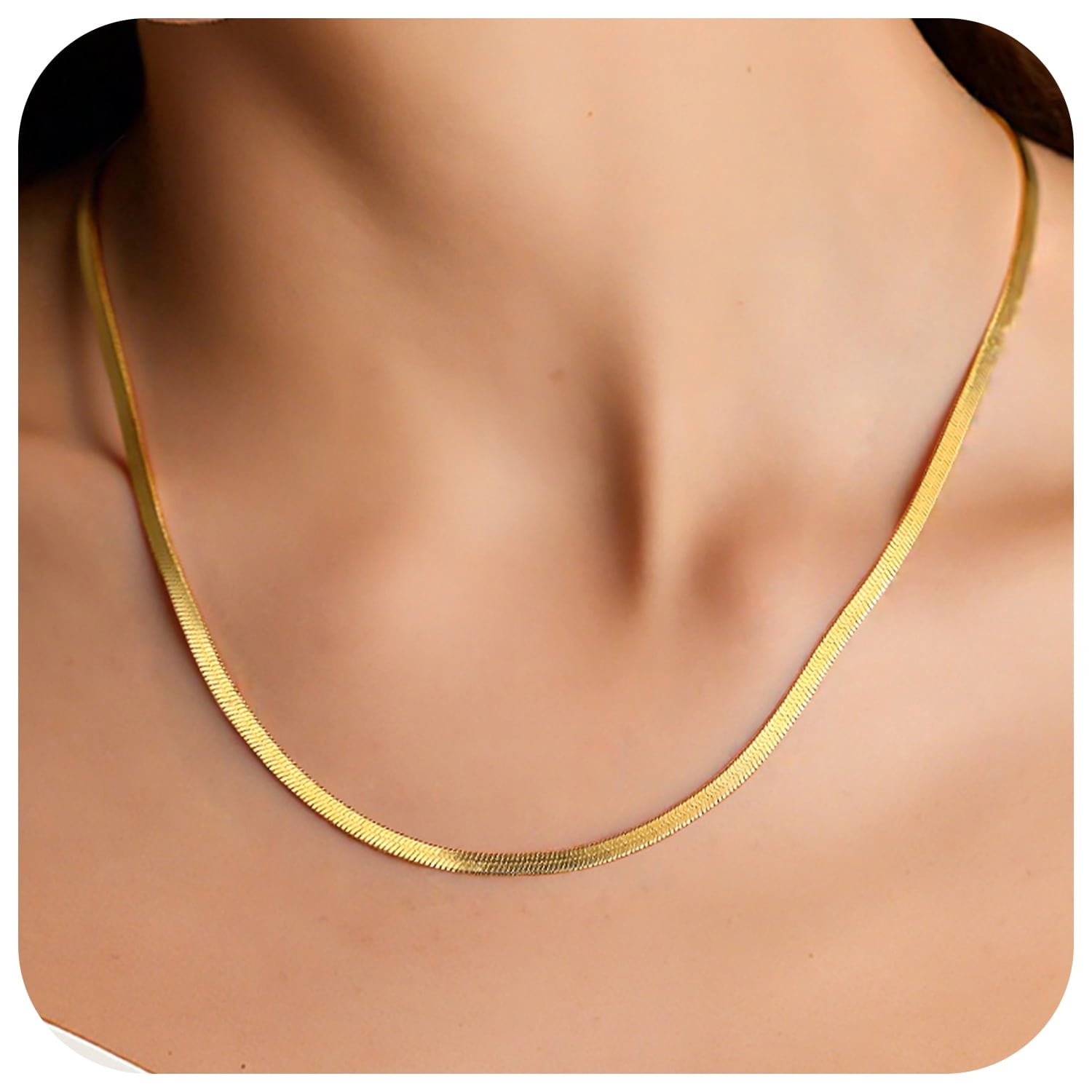 FindChic 14K Gold Plated Necklace for Women 3mm Herringbone Choker Snake Chain Birthday Mothers Day Jewelry Gifts Her Mom Wife Lady Female Adults Age Ideas, 18inch