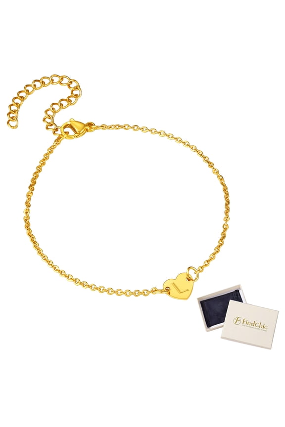 Charm Bracelets for Women Heart Initial Letter L Charm Gold Plated Bracelet for Mom Girlfriend Birthday Mother's Day Gift with Box