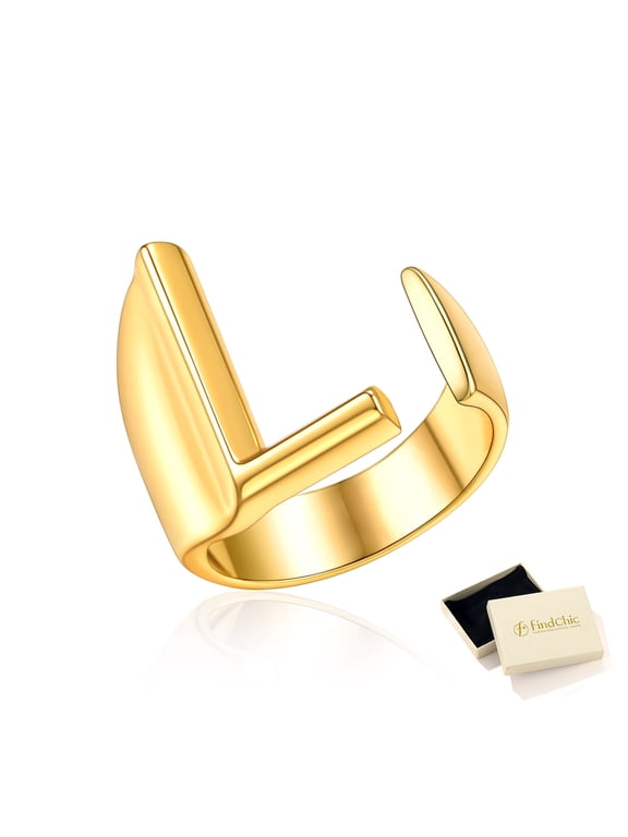 14K Gold Plated Initial Rings for Women, Personalized Letter L Ring Adjustable Open Statement Jewelry Stacking Ring Christmas Birthday Gifts for Wife Girlfriend