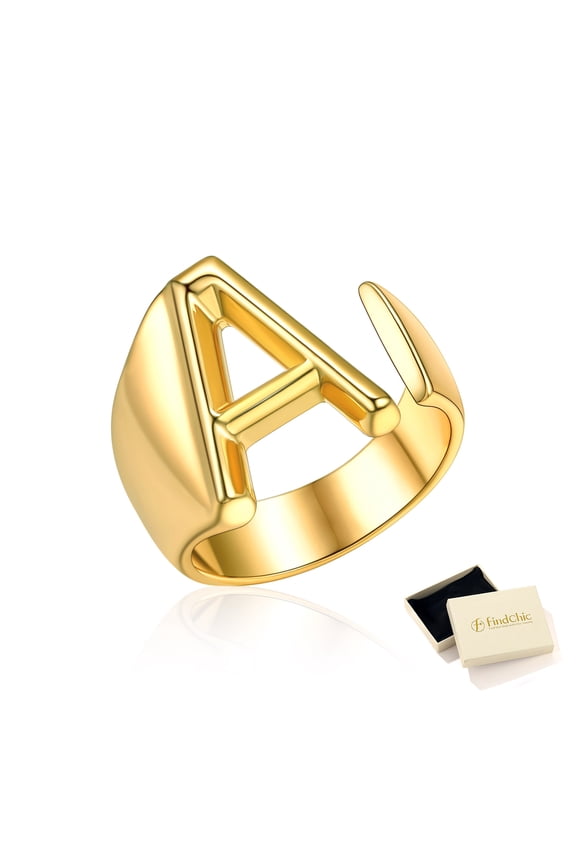 14K Gold Plated Initial Rings for Women, Personalized Letter A Ring Adjustable Open Statement Jewelry Stacking Ring Christmas Birthday Gifts for Wife Girlfriend