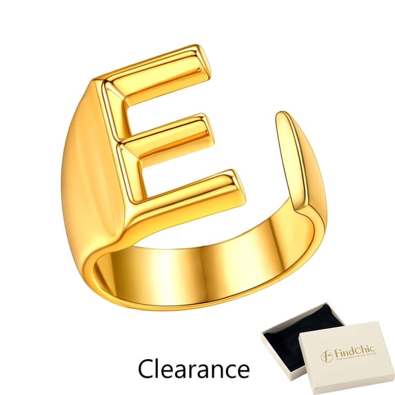 FindChic Initial Rings for Women 14K Gold Plated Alphabet E Cuff Rings Resizable Statement Ring Personalized Birthday Christmas Jewery Gifts