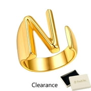 FINDCHIC Gold Plated Initial M Rings for Women - Personalized Engraved Open Signet Statement Ring for Her Mom Gift, Chic Party Jewelry Clearance