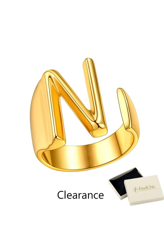 Initial Rings for Women 14K Gold Plated Alphabet N Cuff Rings Resizable Statement Ring Personalized Birthday Christmas Jewery Gifts