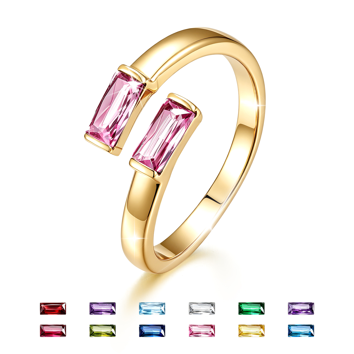 Gold Plated Rings for Women CZ October Birthstone Ring Adjustable Open Rings Wedding Engagement Stackable Bands Birthday Christmas Jewelry Gifts Her Wife Mom Stocking Stuffers Ideas