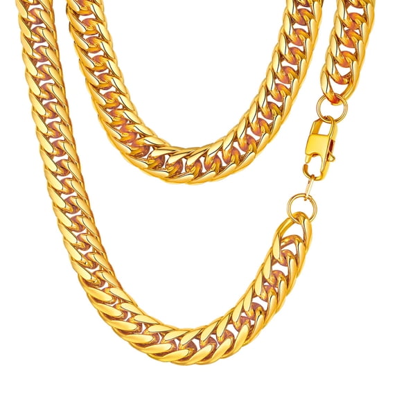 FindChic 14K Gold Plated Chain for Men, Stainless Steel Cuban Chains Hip Hop Necklace for Anniversary Christmas, 12mm/22''