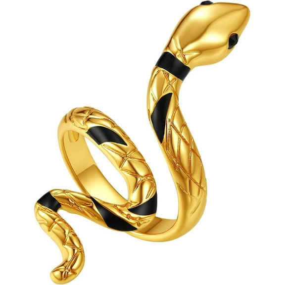 FindChic Halloween Jewerly Snake Cuff Ring 18K Gold Plated Long Statement Rings for Men Womens Stackable Knuckle Cuff Rings with Gift Box
