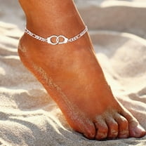 FindChic Handcuff Ankle Bracelets for Women Stainless Steel Silver Anklets Gothic Punk Jewelry 8.5" Adjustable Ankle Chain Summer Foot Link Infinity Anklets for Birthday Christmas