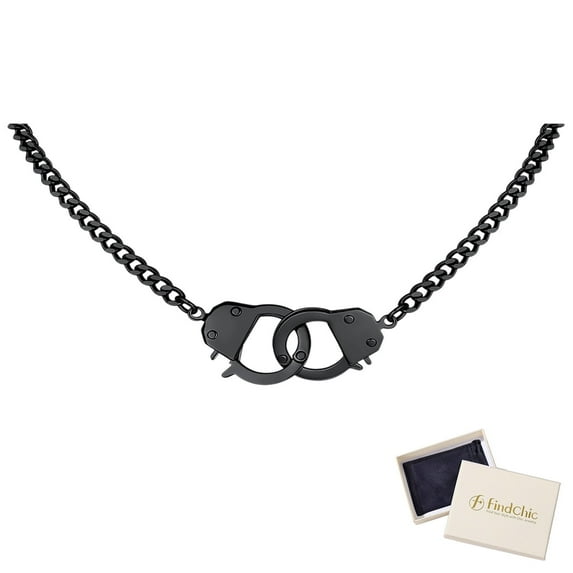 FindChic Handcuffs Choker Cuban Chain Necklaces Infinity Love for Women Black Stainless Steel Y2K Jewelry Gift for Her Birthday Christmas, 14inch