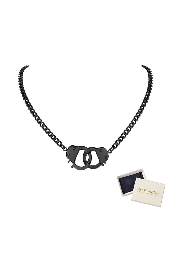 Handcuffs Choker Cuban Chain Necklaces Infinity Love for Women Black Stainless Steel Y2K Jewelry Gift for Her Birthday Christmas, 18inch
