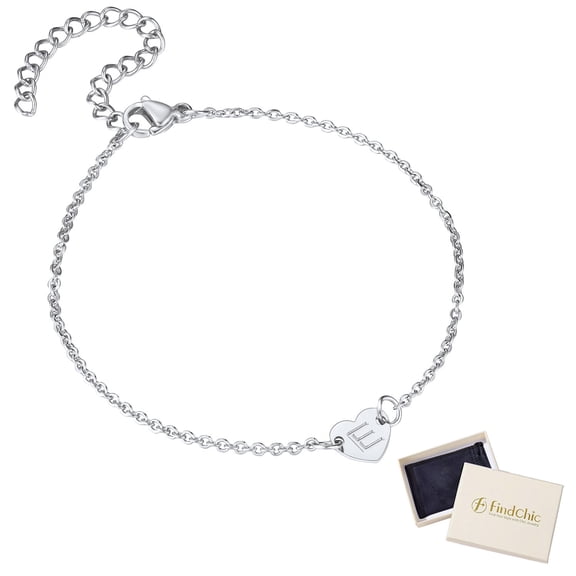 FindChic Charm Bracelets for Women Heart Initial Letter E Charm Stainless Steel Bracelet for Mom Girlfriend Birthday Mother's Day Gift with Box