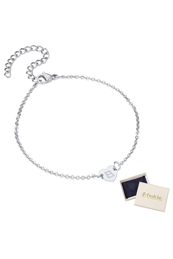 Charm Bracelets for Women Heart Initial Letter B Charm Stainless Steel Bracelet for Mom Girlfriend Birthday Mother's Day Gift with Box