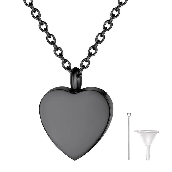 FindChic Women Heart Shaped Urn Necklaces for Ashes Black Stainless Steel Pendant Necklace Waterproof Cremation Jewelry Chain for Memorial Day Gift with Box