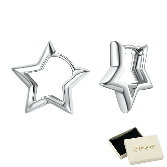 FindChic Star Earrings for Women Platinum Plated Huggie Earrings Small Stud Earring Christmas Birthday Jewelry Gifts for Her with Box