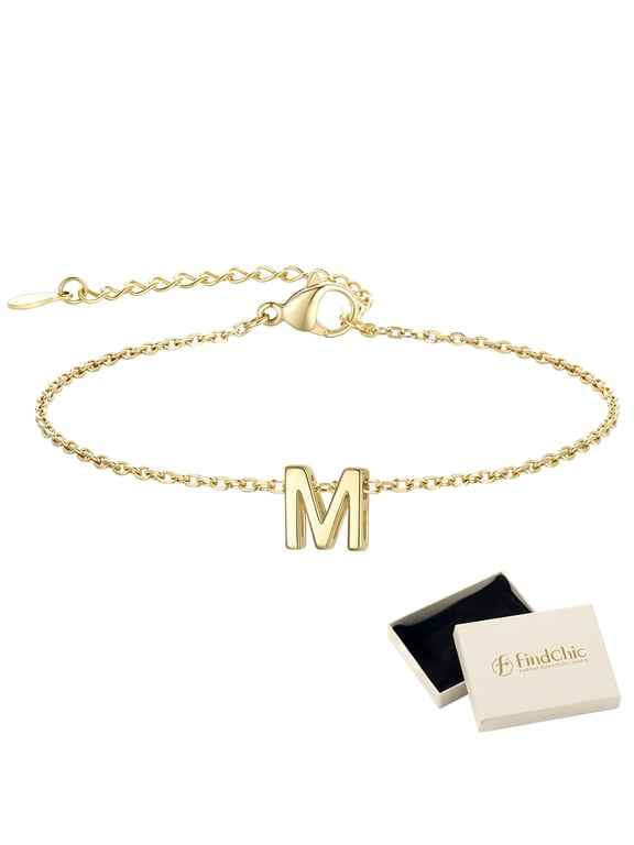 Initial Bracelets for Women Waterproof 14K Gold Plated Letter M Bracelet Charms Adjustable Bracelets Birthday Graduation Jewelry Gift for Women/Her/Friend