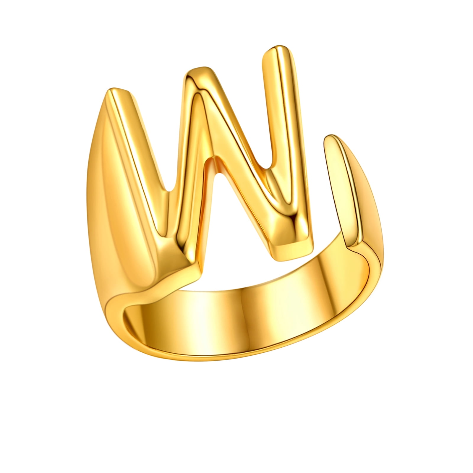 FindChic Initial Ring Gold, Letter W Statement Rings for Women Capital