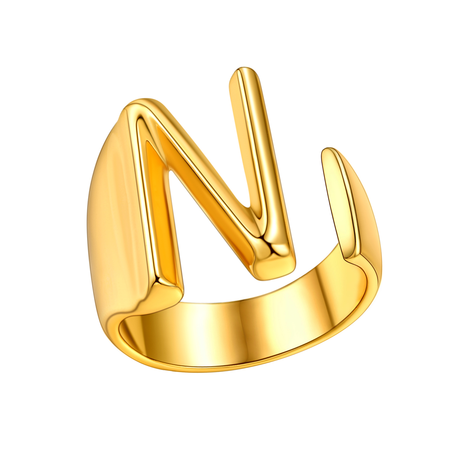 FOCALOOK Gold Plated Initial Ring for Women Adjustable Open Stackable