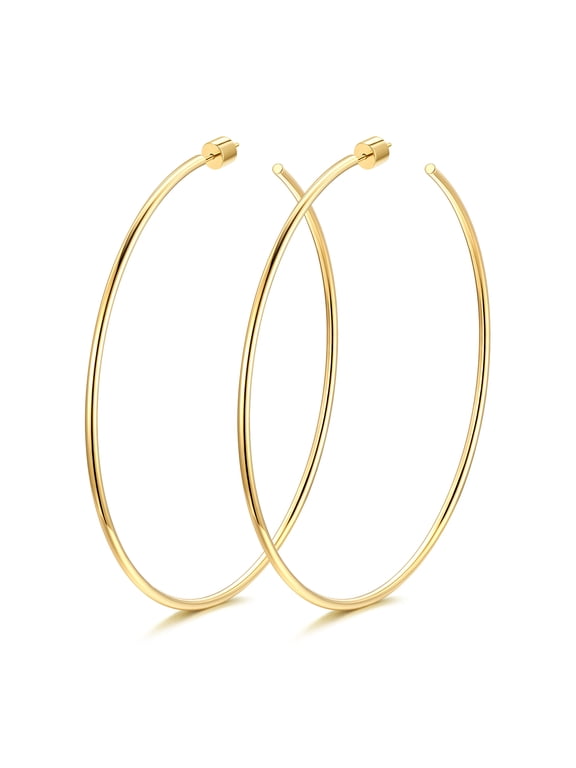 Large 14K Gold Plated Hoop Earrings for Women Stainless Steel Loop Earrings Hypoallergenic Open Hoops Minimalist Christmas Stuffers Jewelry Gifts for Her - 70mm