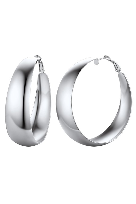 60mm Wide Hoop Earrings for Women Stainless Steel Round Hoops Silver Lightweight Loop Earrings Birthday Mothers Day Jewelry Gifts Her Mom Wife Adults Ideas