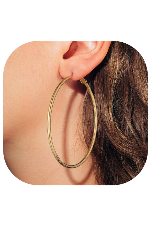 Large Hoop Earrings for Women 60mm Gold Plated Hoop Earrings Stainless Steel Hoops Hypoallergenic Chunky Earring Birthday Graduation Jewelry Gifts for Women/Her/Mom