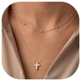thumbnail image 1 of FindChic Layered Cross Necklace for Women, Rose Gold Plated Cross Pendant Necklace Trendy Beaded Chain Choker Necklaces Christian Faith Jewelry Gifts for Women, 1 of 9