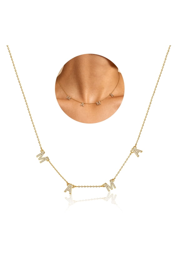 Mama Necklace for Women, 14K Gold Plated Dainty Mom Necklace CZ Choker Birthday Mother's Day Jewelry Gifts for New Mom Grandma Pregnancy